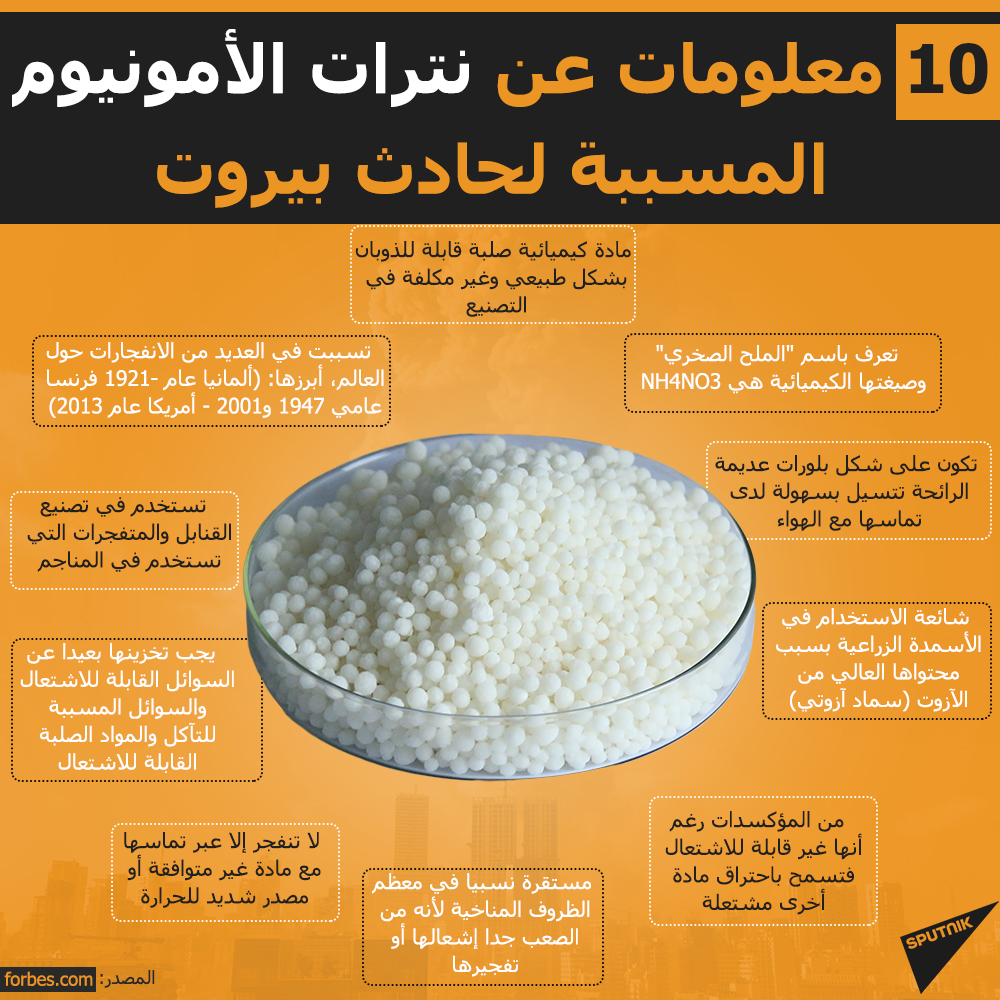 مادة الأمونيوم التي تسببت في انفجار مرفأ بيروت - سبوتنيك عربي