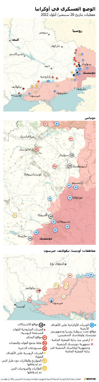 خريطة العملية العسكرية الروسية الخاصة في أوكرانيا بتاريخ 26 سبتمبر 2022 - سبوتنيك عربي