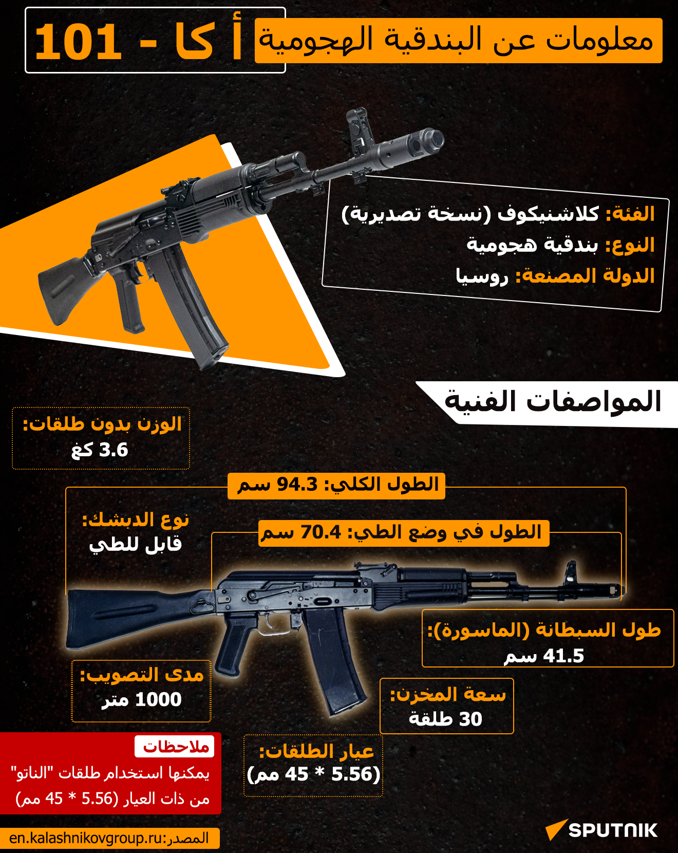 معلومات عن البندقية الهجومية أ كا - 101
 - سبوتنيك عربي