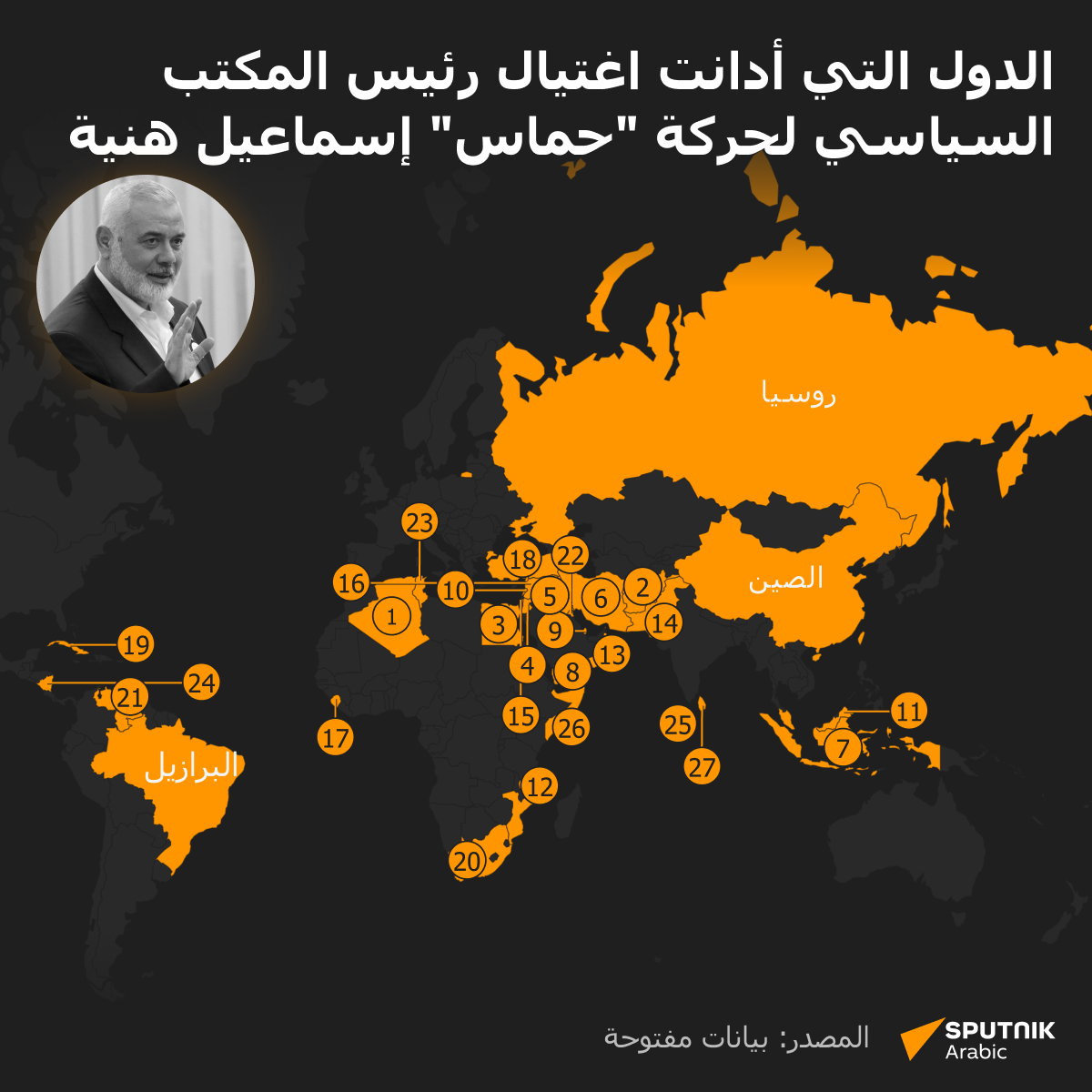 الدول التي أدانت اغتيال رئيس المكتب السياسي لحركة حماس إسماعيل هنية  - سبوتنيك عربي