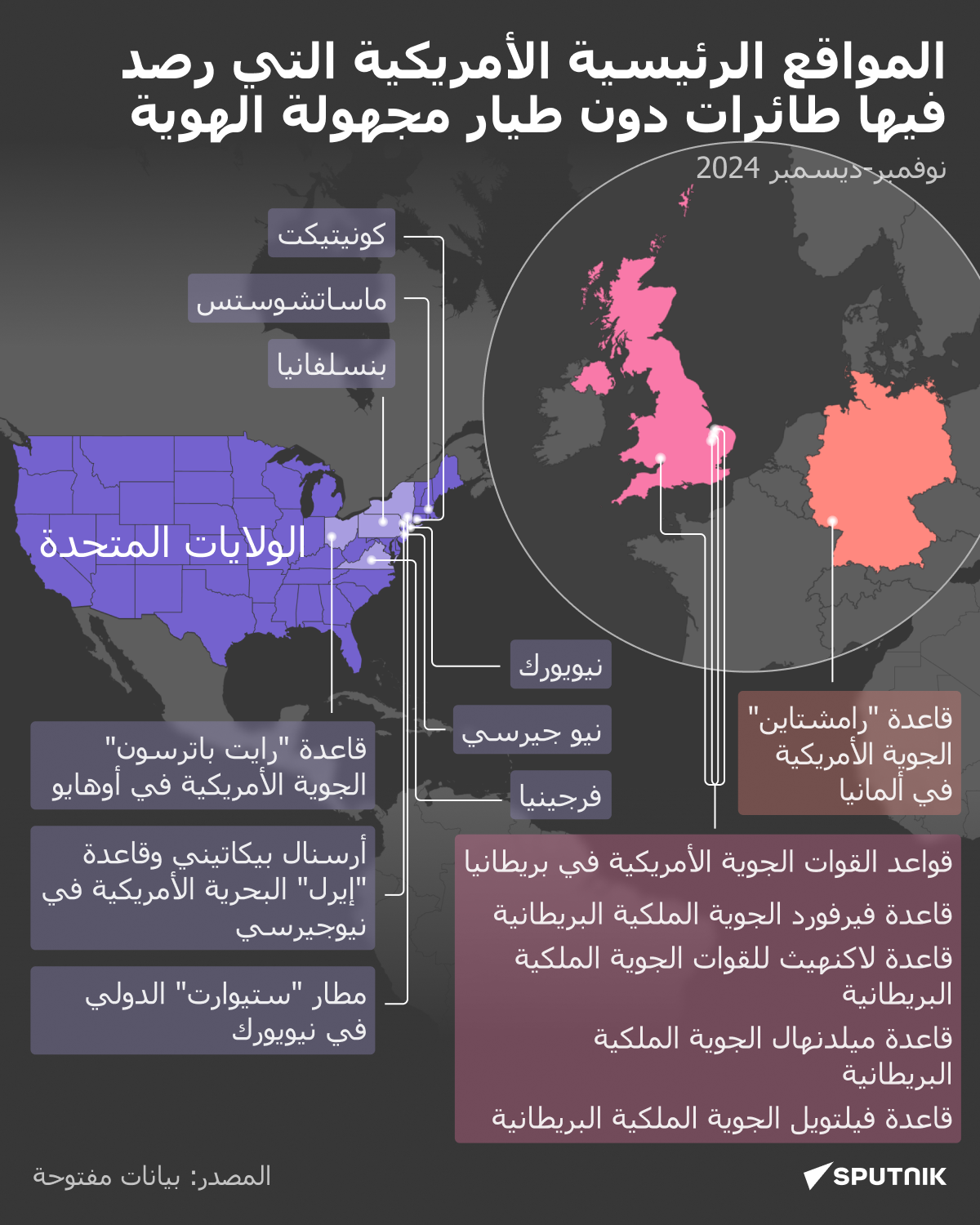 المواقع الرئيسية الأمريكية التي رصد فيها طائرات دون طيار مجهولة الهوية - سبوتنيك عربي