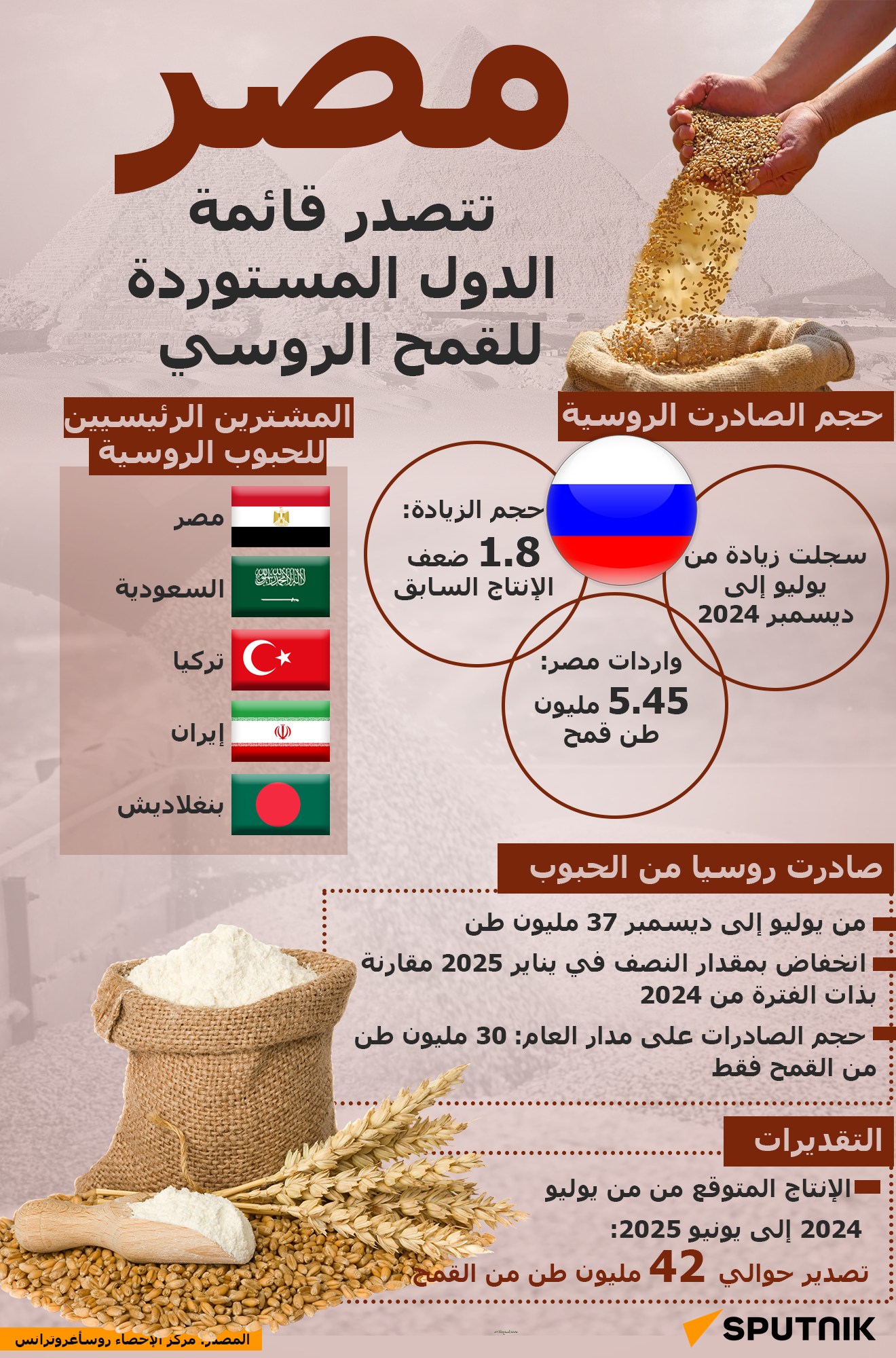 مصر تتصدر قائمة الدول المستوردة للقمح الروسي - سبوتنيك عربي