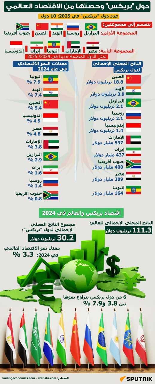 بالأرقام.. دول بريكس وحصتها من الاقتصاد العالمي - سبوتنيك عربي