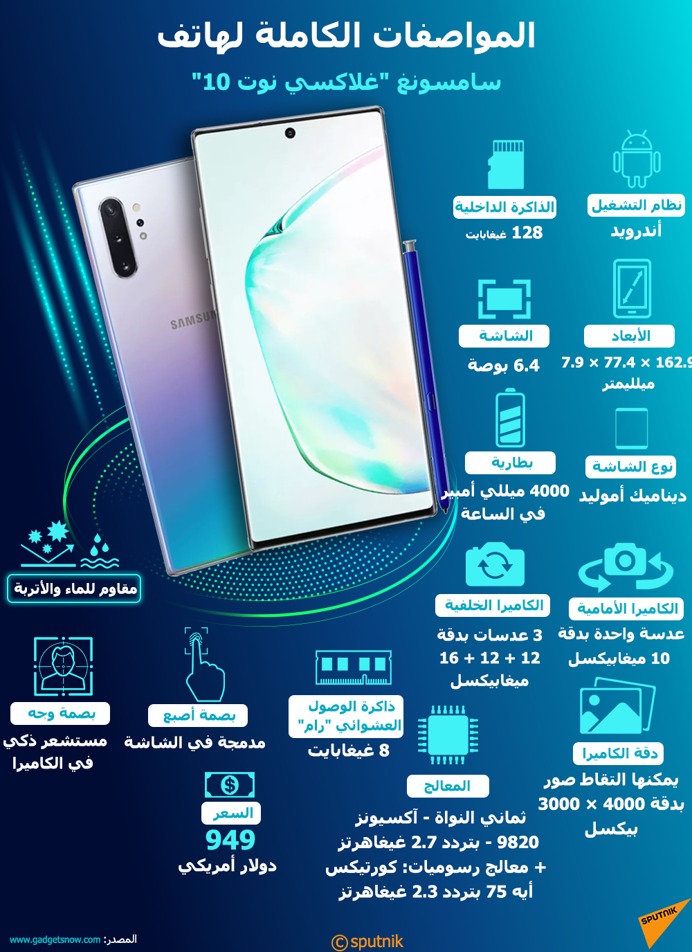 المواصفات لهاتف غلاكسي نوت 10 - سبوتنيك عربي