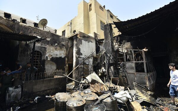 حريق سوق البزورية في العاصمة السورية دمشق  - سبوتنيك عربي