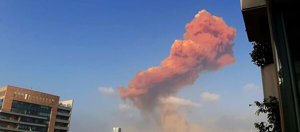 A picture shows the scene of a huge explosion that rocked the Lebanese capital Beirut on August 4, 2020.  - سبوتنيك عربي