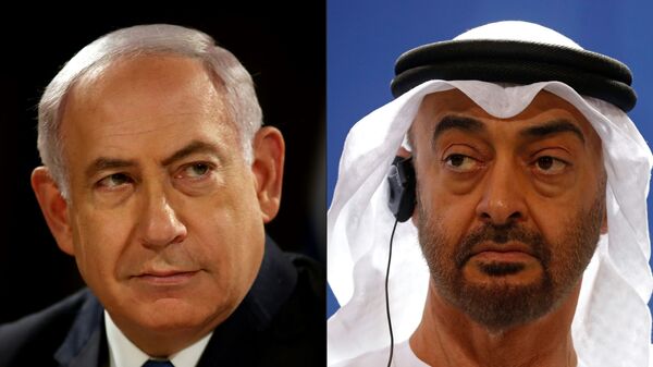 رئيس الوزراء الإسرائيلي بنيامين نتنياهو وولي عهد أبو ظبي الشيخ محمد بن زايد - سبوتنيك عربي