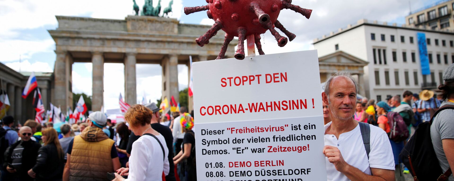 احتجاجات ضد الاجراءات المشددة التي فرضة السلطات الألمانية بسبب فيروس كورونا (كوفيد - 19) في برلين، ألمانيا 29 أغسطس 2020 - سبوتنيك عربي, 1920, 01.02.2021