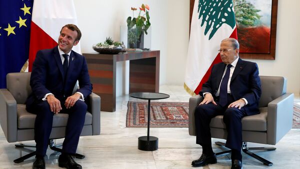 مراسم استقبال الرئيس الفرنسي إيمانويل ماكرون في بعبدا، لبنان 1 سبتمبر 2020 - سبوتنيك عربي
