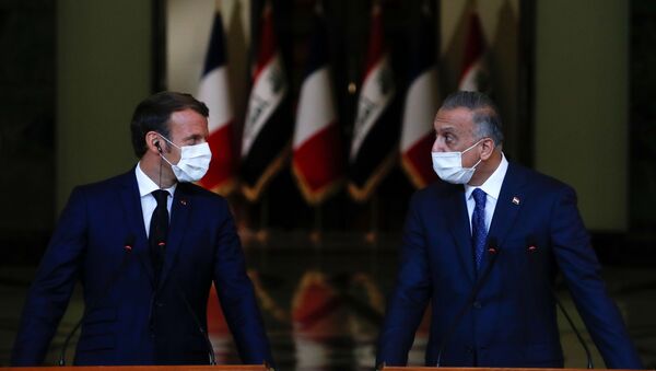 رئيس الوزراء العراقي مصطفى الكاظمي والرئيس الفرنسي إيمانويل ماكرون - سبوتنيك عربي