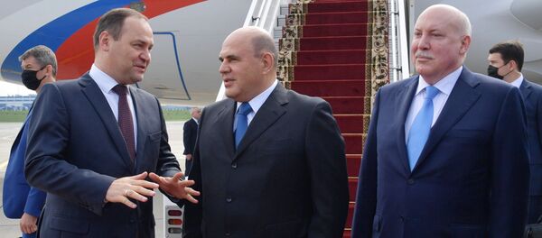 رئيس الوزراء الروسي ميخائيل ميشوستين يصل مدينة مينسك، بيلاروسيا 3 سبتمبر 2020 - سبوتنيك عربي