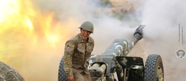 التصعيد العسكري بين أرمينيا و أذربيجان في منطقة ناغورني قره باغ (قرة باغ)، الجيش الأرمني، 29 سبتمبر 2020 - سبوتنيك عربي