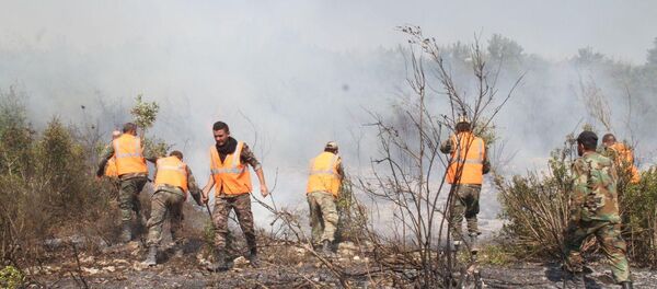 قوات الجيش السوري تساعد طواقم إطفاء الحريق في إخماد حرائق صافيتا، سوريا 10 أكتوبر 2020 - سبوتنيك عربي