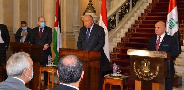  المؤتمر الصحفي لوزراء خارجية الأردن ومصر والأردن في مقر وزارة الخارجية المصرية بالقاهرة - سبوتنيك عربي