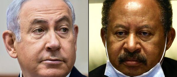 رئيس الوزراء السوداني في الحكومة الانتقالية عبد الله حمدوك، رئيس الوزراء الإسرائيلي بنيامين نتنياهو رئيس الوزراء السوداني في الحكومة الانتقالية عبد الله حمدوك، رئيس الوزراء الإسرائيلي بنيامين نتنياهو - سبوتنيك عربي