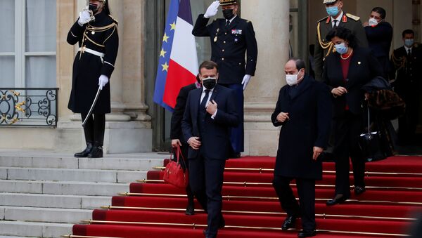  الرئيس الفرنسي، إيمانويل ماكرون والرئيس المصري عبدالفتاح السيسي في باريس، فرنسا 7 ديسمبر 2020 - سبوتنيك عربي