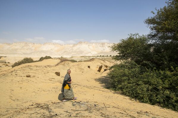 امرأة ألمانية، 72 عامًا، فريدل براون في فناء منزلها في بير الجبل بالقرب من الواحة في صحراء الداخلة، مصر 4 فبراير 2021 - سبوتنيك عربي