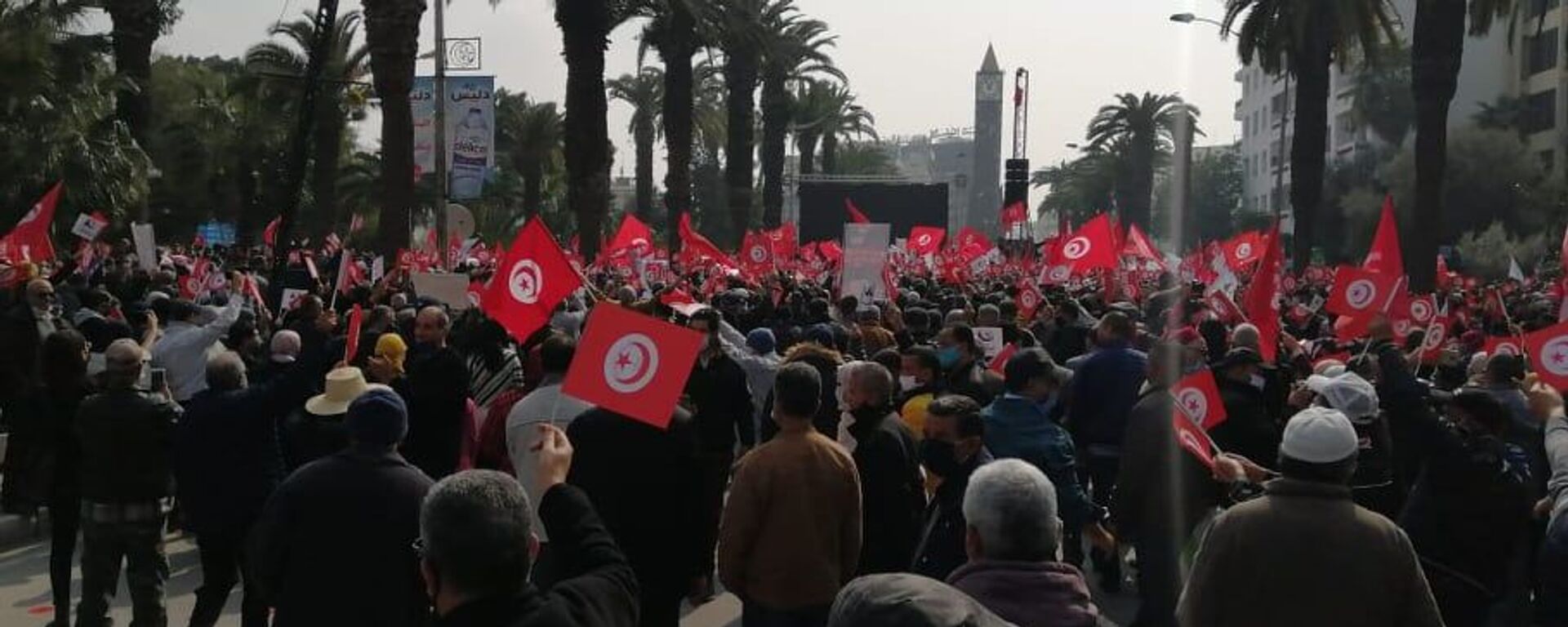 مسيرة حاشدة لأنصار حركة النهضة في شارع الحبيب بورقيبة، تونس، 27 فبراير/ شباط 2021  - سبوتنيك عربي, 1920, 23.01.2022