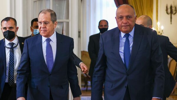 وزير الخارجية المصرية سامح شكري يلتقي مع نظيره الروسي سيرغي لافروف في القاهرة، مصر 12 أبريل 2021 - سبوتنيك عربي