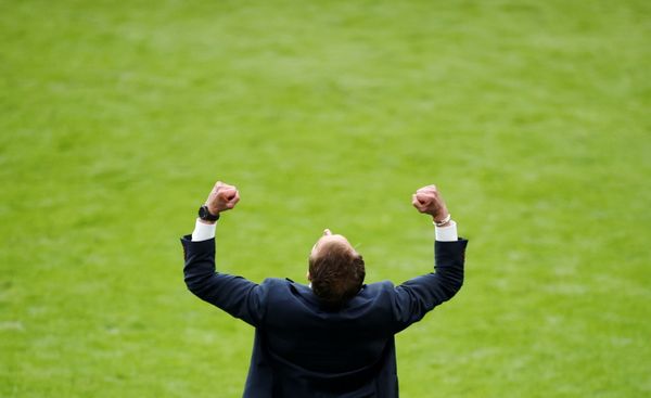 مباراة دور الـ 16 من بطولة يورو 2020 - مدرب المنتخب الإنجليزي غاريث ساوثغيت يفرح بفوز منتخبه على نظيره الألماني في ملعب ويمبلي في لندن، بريطانيا 29 يونيو 2021 - سبوتنيك عربي