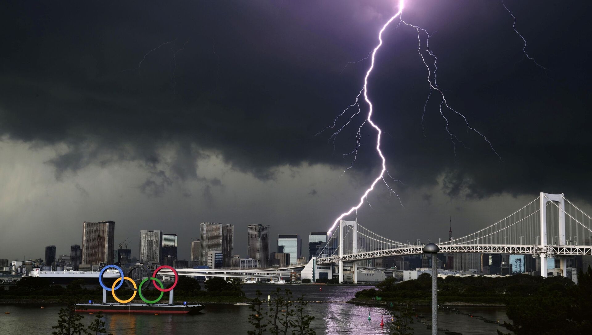 صاعقة على خلفية جسر قوس قزح في طوكيو، اليابان 11 يوليو 2021 صاعقة على خلفية جسر قوس قزح في طوكيو، اليابان 11 يوليو 2021 - سبوتنيك عربي, 1920, 04.08.2021