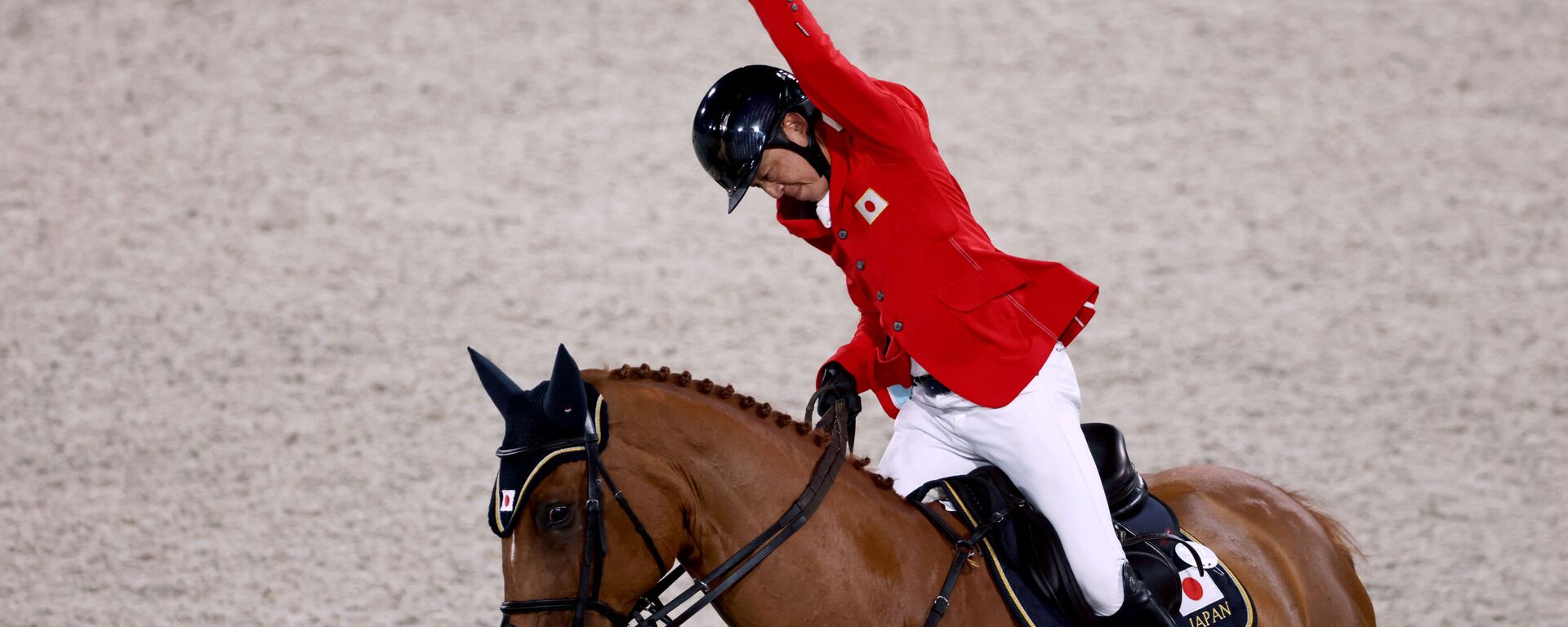 رد فعل الياباني دايسوكي فوكوشيما على ركوب تشانيون بعد مشاركته في نهائيات قفز الفروسية الفردية خلال دورة الألعاب الأولمبية طوكيو 2020 - سبوتنيك عربي, 1920, 07.08.2021