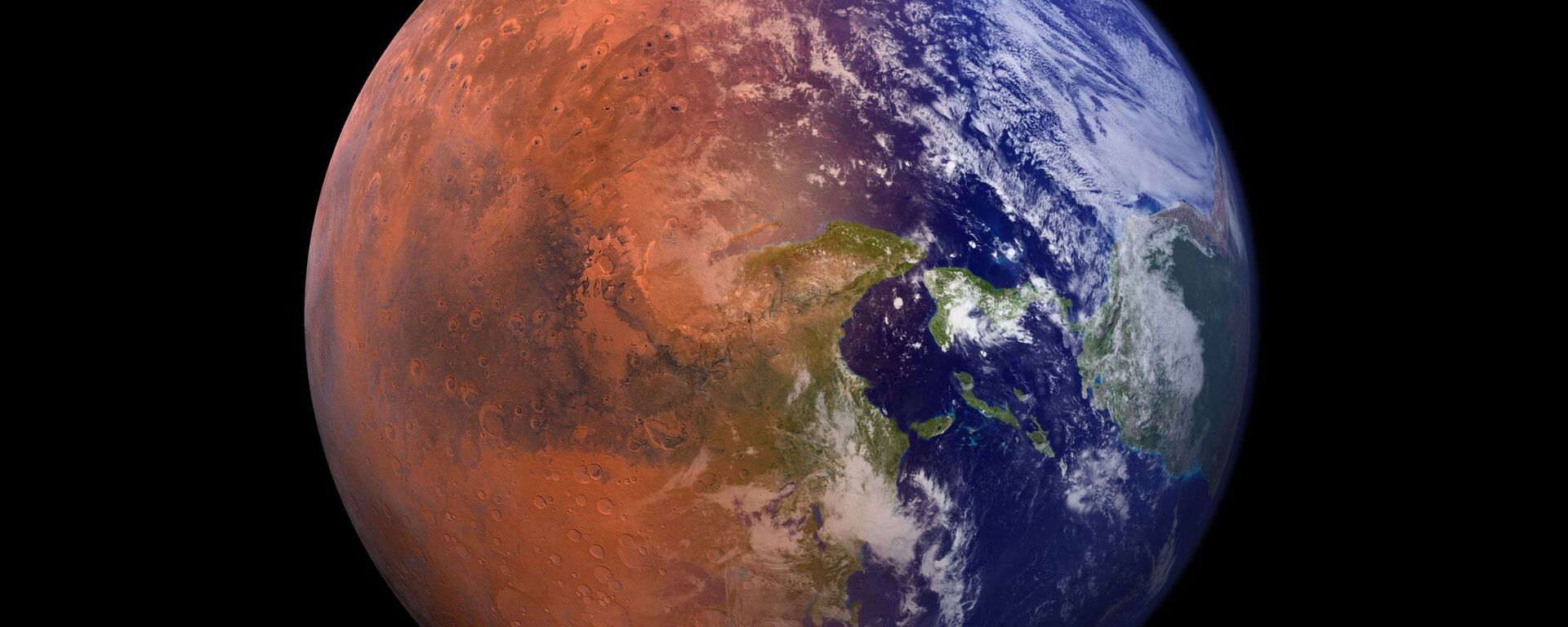 صورة خيالية تجمع كوكب الأرض مع نصف من كوكب المريخ  - سبوتنيك عربي, 1920, 04.01.2022