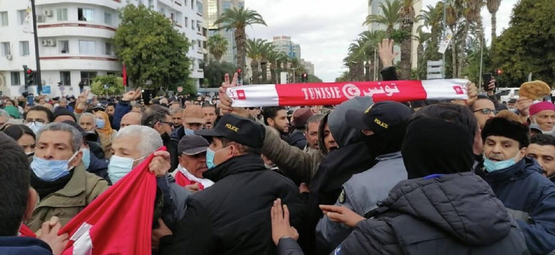 أحزاب معارضة للرئيس التونسي تتظاهر في شارع الحبيب بورقيبة  - سبوتنيك عربي, 1920, 14.01.2022