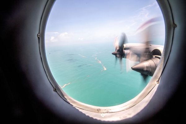 يُظهر منظر عام من رحلة استطلاع "أوريون" التابعة لقوة الدفاع النيوزيلندية P-3K2، للمحيط الهادئ بعد أن تعرضت الدولة الواقعة على جزيرة في المحيط الهادئ لموجة تسونامي ناجمة عن ثوران بركاني ضخم تحت سطح البحر في 17 يناير 2022. - سبوتنيك عربي