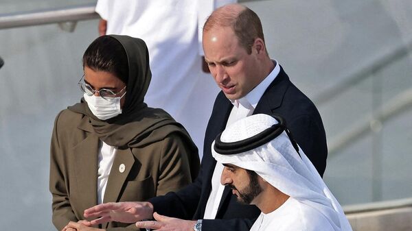 الأمير البريطاني هاري يزور جناح الإمارات العربية المتحدة في معرض إكسبو 2020 دبي برفقة ولي عهد دبي، الشيخ حمدان بن محمد بن راشد، 10 فبراير/ شباط 2022 - سبوتنيك عربي