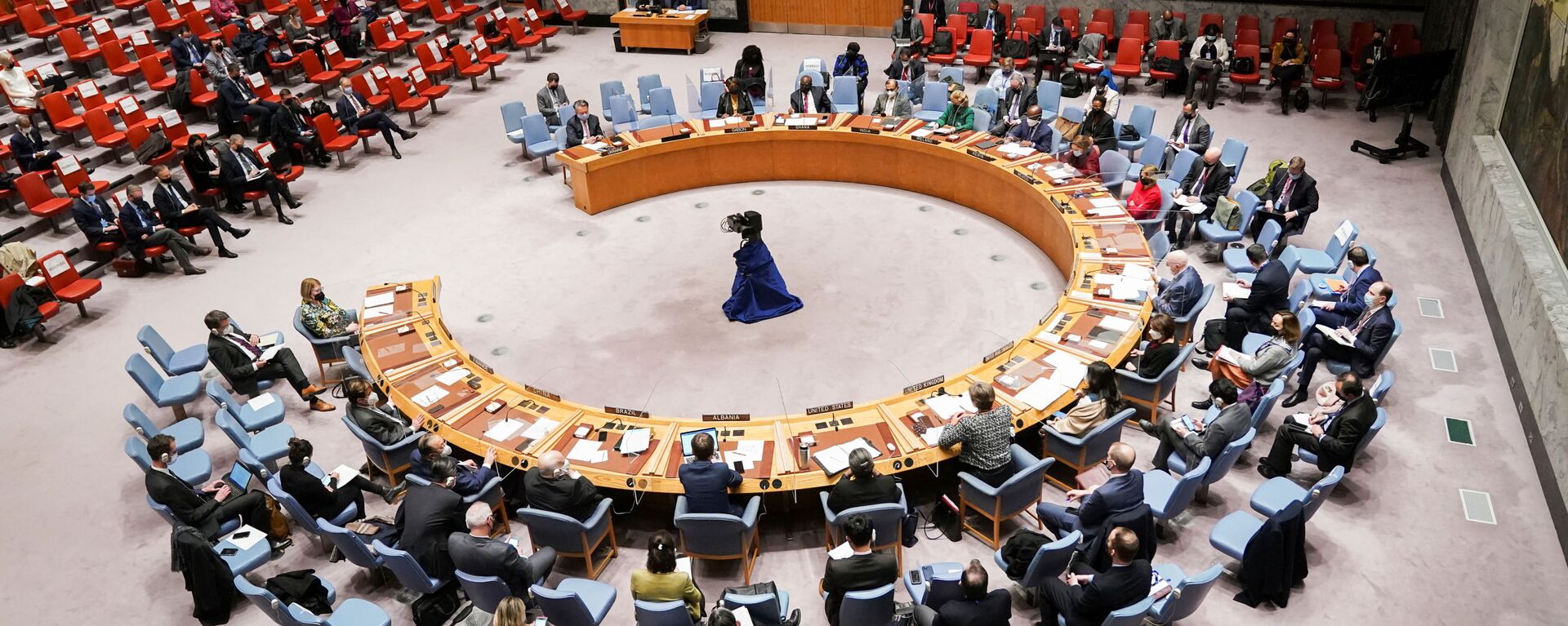  اجتماع مجلس الأمن التابع للأمم المتحدة بعد أن اعترفت روسيا بمنطقتين منفصلتين في شرق أوكرانيا ككيانين مستقلين، في مدينة نيويورك، الولايات المتحدة 21 فبراير 2022. - سبوتنيك عربي, 1920, 17.03.2022