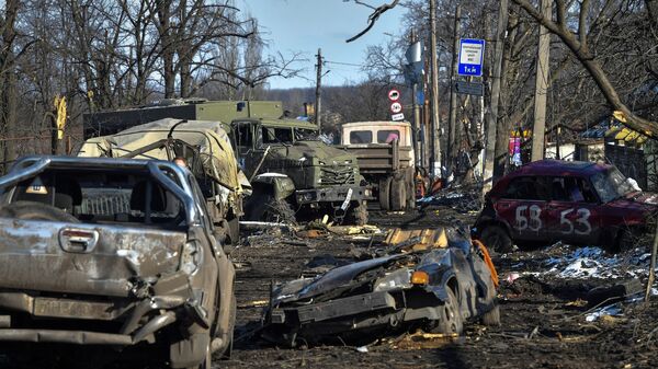 آثار قصف القوات المسلحة الأوكرانية في فولنوفاخا، جمهورية دونيتسك الشعبية 12 مارس 2022 - سبوتنيك عربي