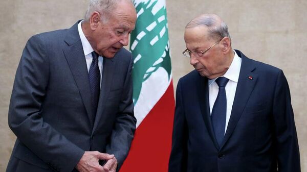 الأمين العام لجامعة الدول العربية أحمد أبو الغيط مع الرئيس اللبناني ميشال عون - سبوتنيك عربي