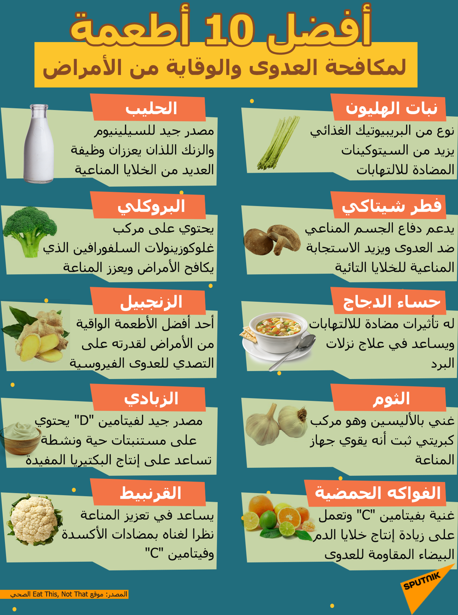 أفضل 10 أطعمة لمكافحة العدوى والوقاية من الأمراض
 - سبوتنيك عربي, 1920, 07.07.2022