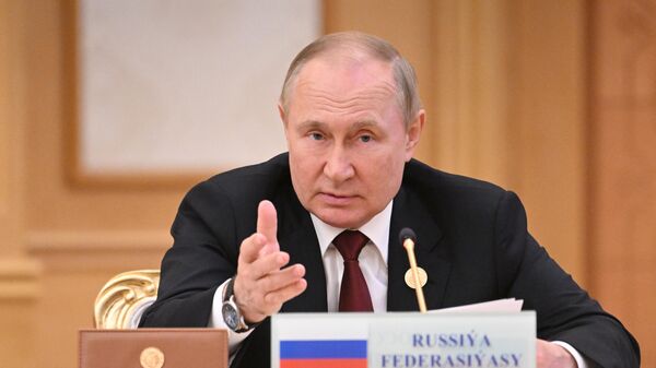 الرئيس الروسي فلاديمير بوتين خلال قمة بحر قزوين السادسة في عشق أباد، تركمنستان 29 يونيو 2022 - سبوتنيك عربي