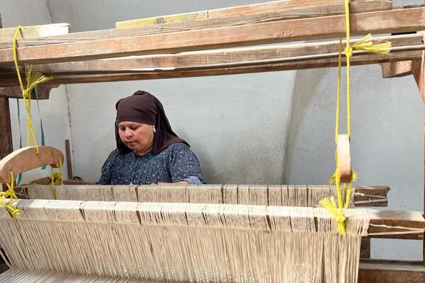 النسيج على النول... مصريات احترفن الرسم دون معلم بمركز صديق للبيئة - سبوتنيك عربي