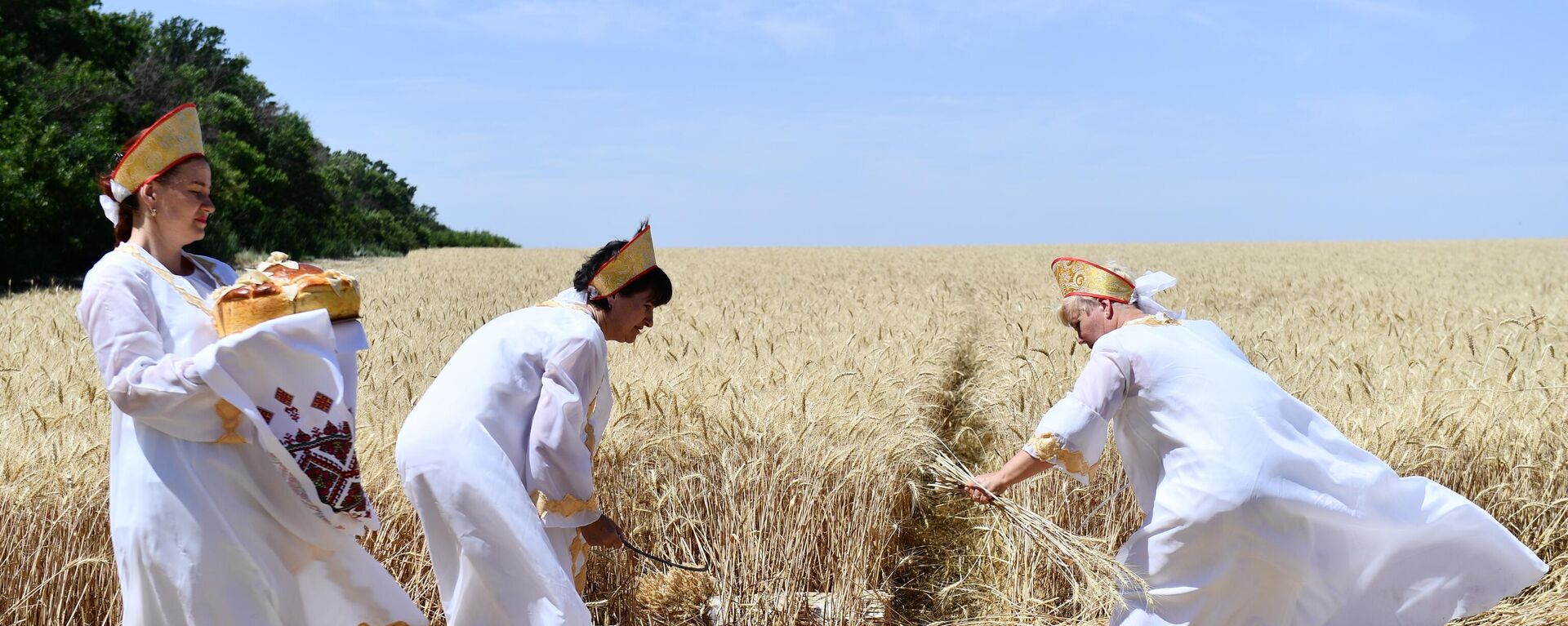 نساء يرتدين أزياء وطنية خلال مراسم بدء حملة الحصاد في يوم الحقل الجمهوري - 2022 في حي فولودارسكي بجمهورية دونيتسك الشعبية، 8 يوليو 2022 - سبوتنيك عربي, 1920, 02.12.2023