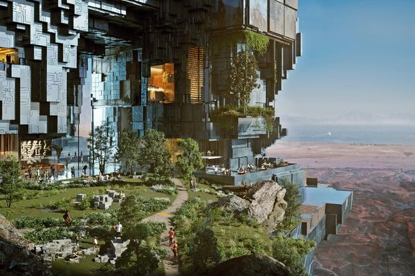 تُظهر صورة قدمتها نيوم السعودية لخطة تصميم الهياكل المتوازية التي يبلغ ارتفاعها 500 متر، والمعروفة مجتمعة باسم The Line، في قلب مدينة البحر الأحمر العملاقة نيوم،  26 يوليو 2022  - سبوتنيك عربي