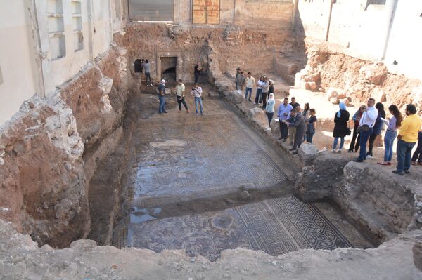 اكتشاف لوحة فسيفسائية، تعتبر الأندر عالمياً، في مدينة (الرستن الفوقاني) في محافظة حمص وسط سوريا - سبوتنيك عربي