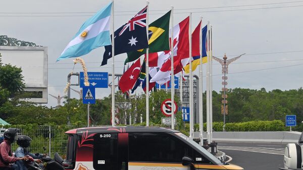 ترفع أعلام الدول الأعضاء في مجموعة العشرين قبل قمة مجموعة العشرين في نوسا دوا، جزيرة بالي، إندونيسيا 13 نوفمبر 2022. - سبوتنيك عربي