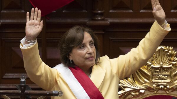 نائبة رئيس بيرو، دينا بولوارتي، بعد أداء اليمين الدستورية لمنصب رئيس الدولة بعد اعتقال الرئيس بيدرو كاستيليو
 - سبوتنيك عربي