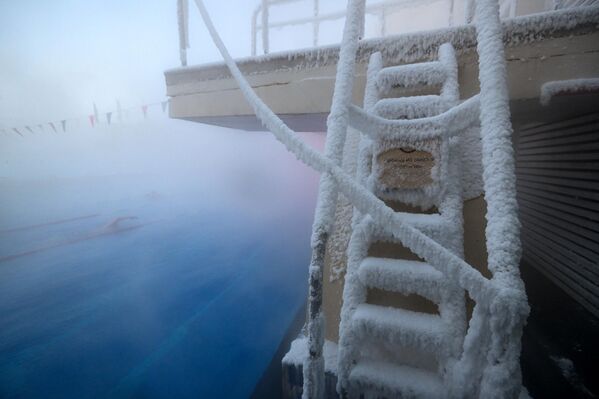 يستمتع الناس بالسباحة في مسبح "تشاياكا" في الهواء الطلق في موسكو في 9 يناير 2023.  تستمر موجة الطقس البارد في موسكو ووصلت درجات الحرارة في الليل إلى 25 درجة مئوية تحت الصفر في الأيام الماضية، وفقًا لتقارير الطقس. لكن الصقيع لم يمنع أبدًا ضيوف المسبح الشهير. تم بناء مسبح "تشاياكا" في عام 1957 من قبل المهندس المعماري بوريس توباز والمصمم يوري ديخوفيتشني. في ذلك الوقت، تم استخدام المرفق من قبل فريق السباحة في اتحاد الجمهوريات الاشتراكية السوفيتية للتحضير للمسابقات. في الوقت الحاضر، يعتبر مسبح "تشاياكا" مركزًا للصحة واللياقة البدنية مع مسبحين خارجيين للبالغين: 50 مترًا و 25 مترًا، ومسبحًا للأطفال. - سبوتنيك عربي