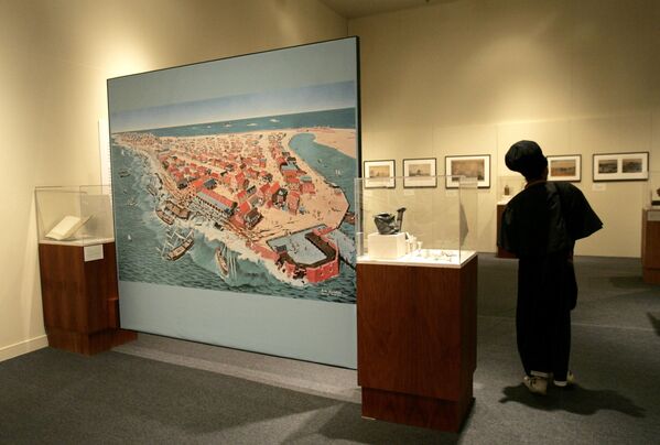 تُظهر لوحة جدارية لروبرت نيكولسون من "ناشيونال جيوغرافيك" إعادة بناء الفنان لزلزال 1692 في بورت رويال، جامايكا، في معرض في المتحف التاريخي لجنوب فلوريدا في ميامي، 2 مارس/ آذار 2007. كانت مدينة بورت رويال مدينة مزدحمة في جامايكا  في عالمنا المعاصر إلا أنها تعرضت لزلزال وتسونامي مدمرين خلال دقائق قبل ثلاثة قرون. - سبوتنيك عربي