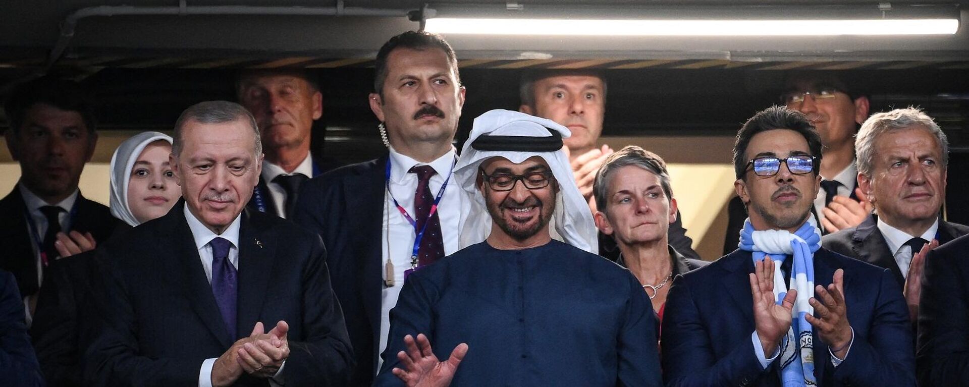 الرئيس التركي، رجب طيب أردوغان، ونظيره الإماراتي، الشيخ محمد بن زايد آل نهيان، يحضران نهائي دوري أبطال أوروبا في ملعب أتاتورك، إسطنبول، تركيا، 10 يونيو/ حزيران 2023 - سبوتنيك عربي, 1920, 11.06.2023