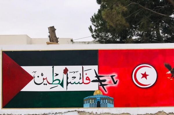 شباب يرسمون جداريات في شوارع تونس توثق معاناة الفلسطينيين وتدعم قضيتهم - سبوتنيك عربي