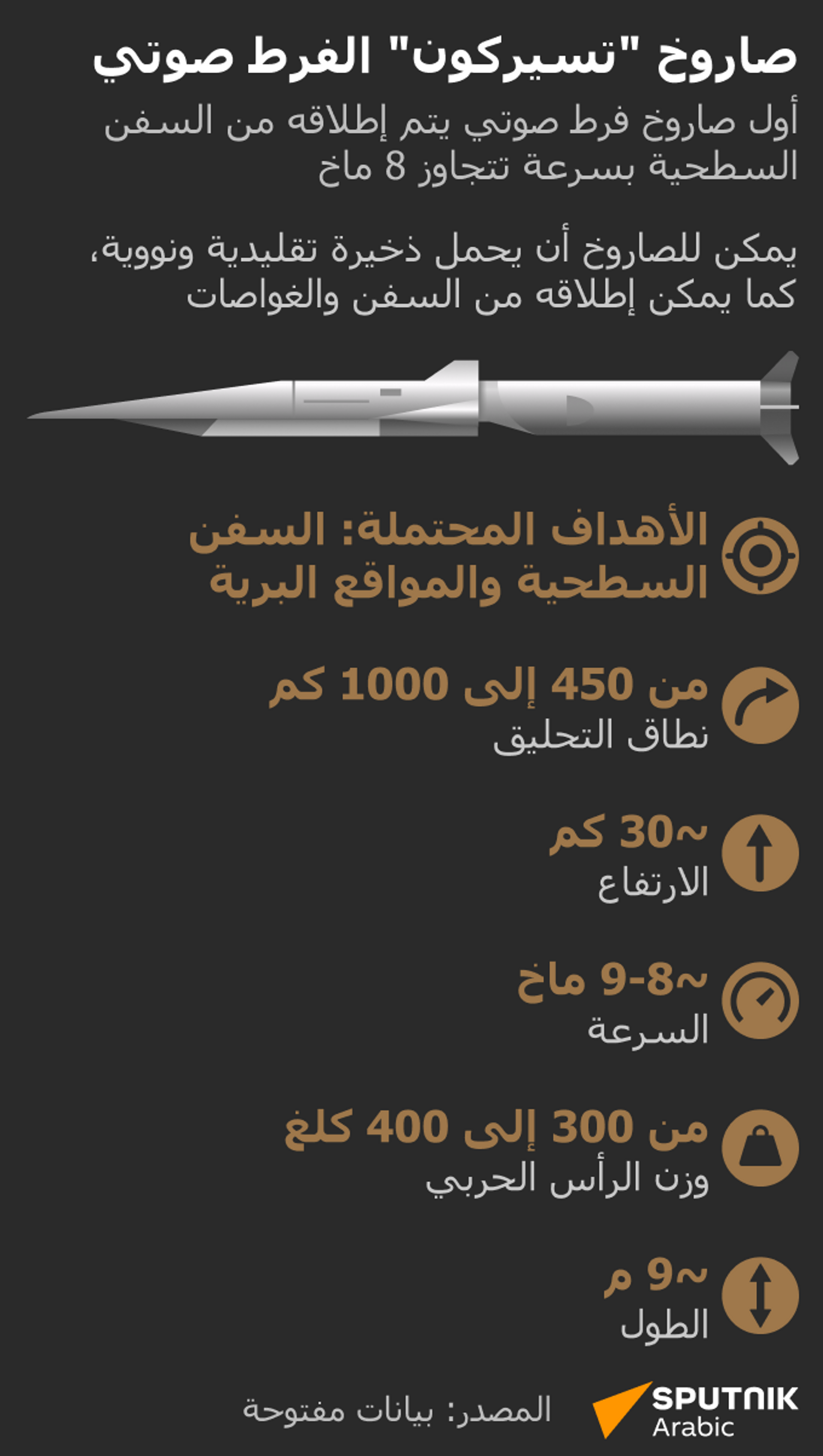 صاروخ تسيركون الفرط صوتي - سبوتنيك عربي, 1920, 29.02.2024