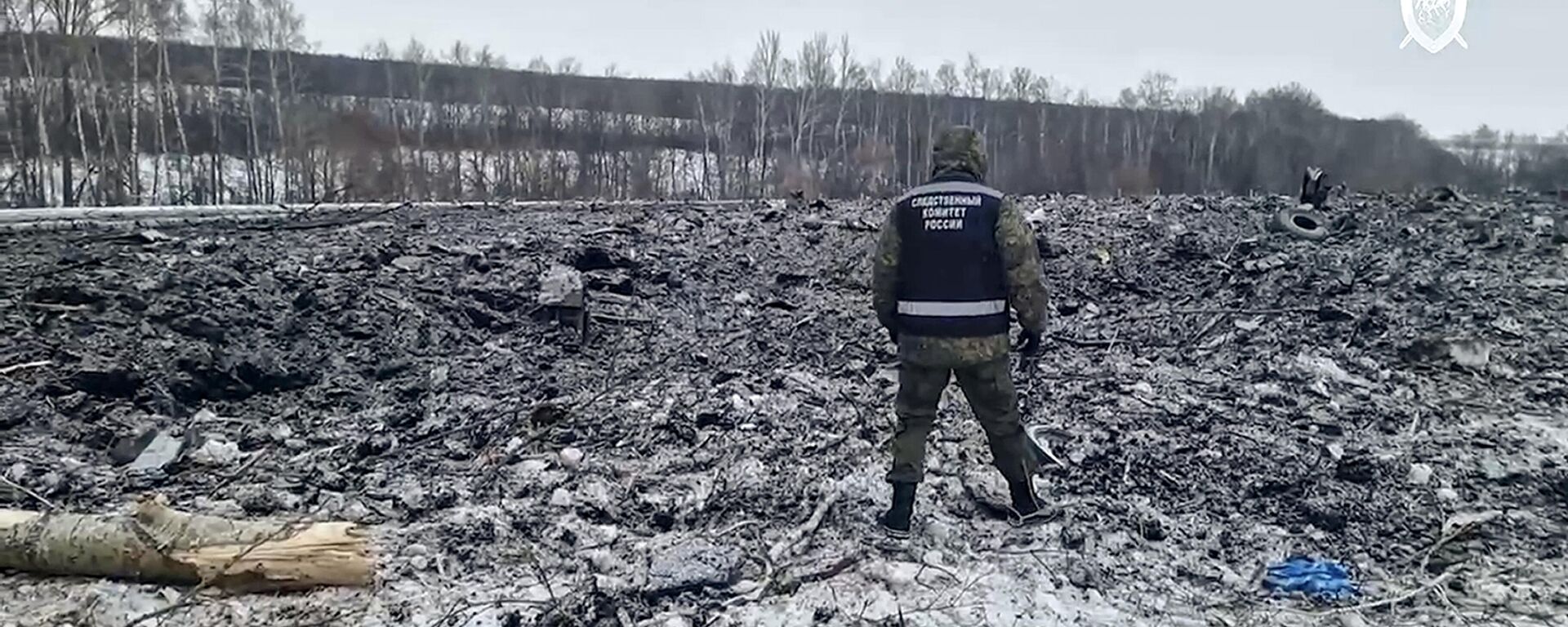 موظف في لجنة التحقيق الروسية يسير بالقرب من حطام الطائرة Il-76 بالقرب في مقاطعة بيلغورود - سبوتنيك عربي, 1920, 26.01.2024