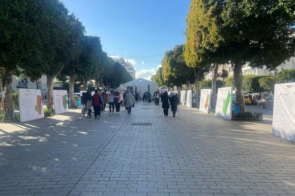 تونس: لوحات ضخمة تعرّف بالقضية الفلسطينية وخيمة توثق صور الحرب وضحاياها - سبوتنيك عربي