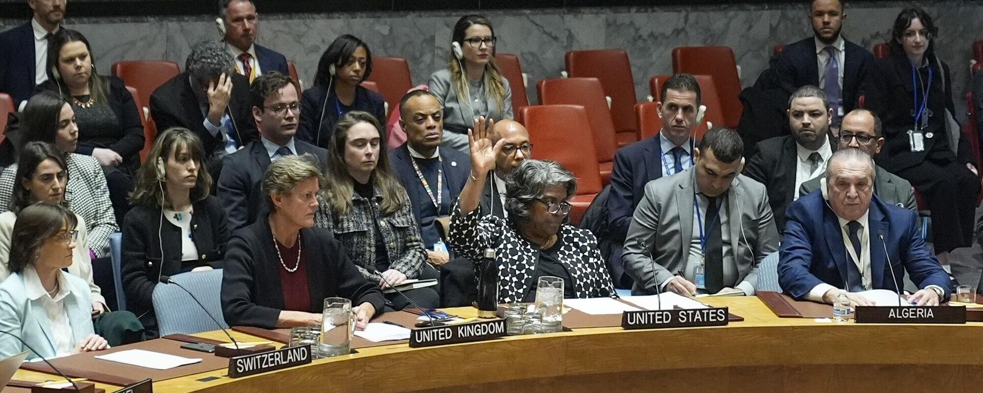 سفيرة الولايات المتحدة لدى الأمم المتحدة، تصوت ضد قرار وقف إطلاق النار في غزة، خلال جلسة مجلس الأمن 20 فبراير 2024. - سبوتنيك عربي, 1920, 10.05.2024