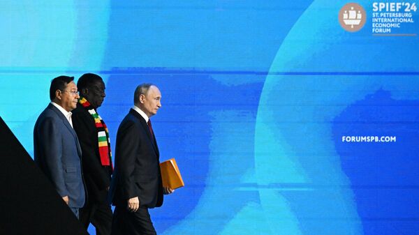 بوتين خلال الجلسة العامة لمنتدى بطرسبورغ الاقتصادي الدولي 2024 - سبوتنيك عربي